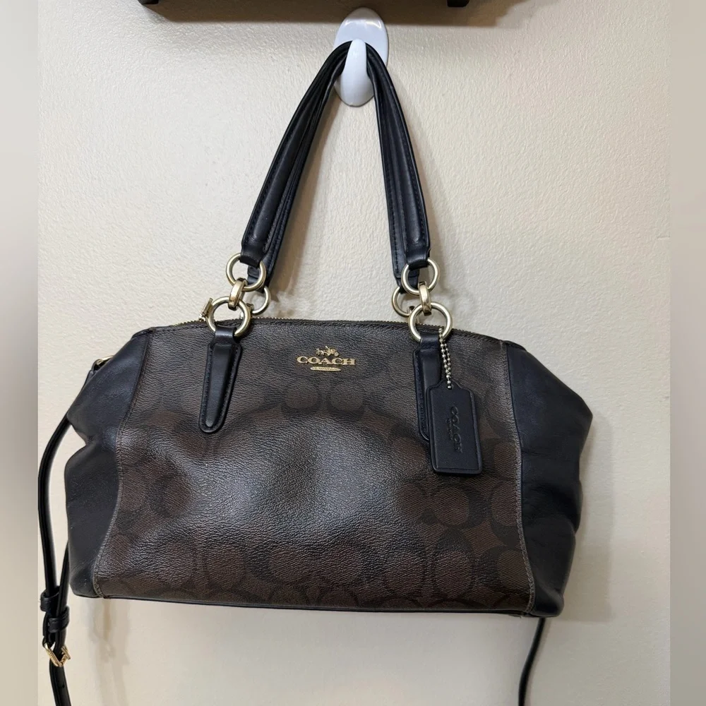 COACH Brown and Black Signature Satchel with Gold Hardware#F58290 - Picture 2 of 12